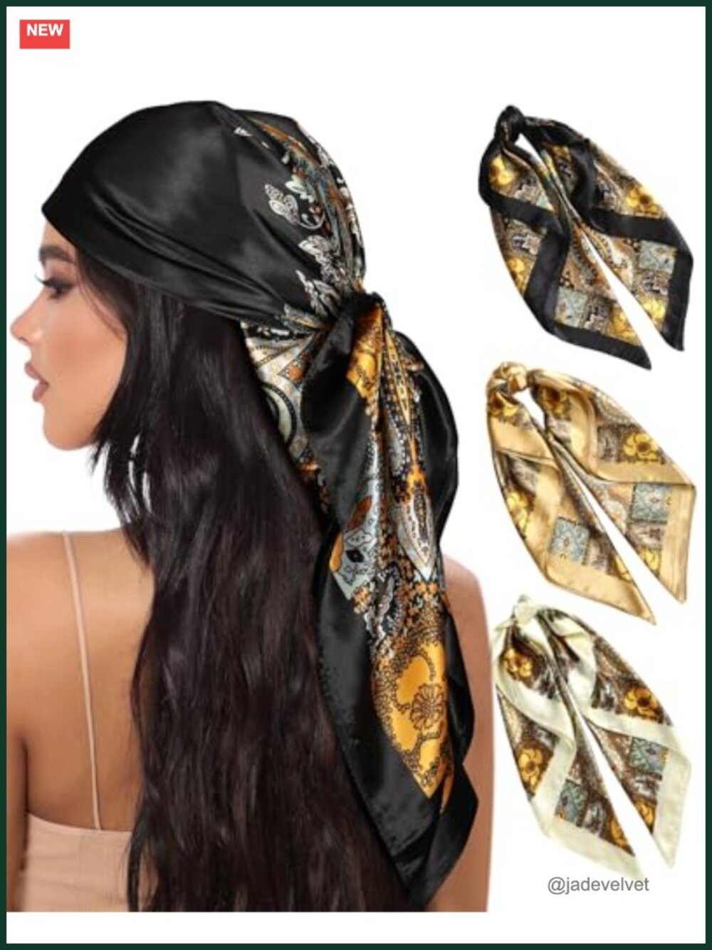 Satin Head Scarves for Women 3 Pack 35 Inch Hair Scarf Silk Like